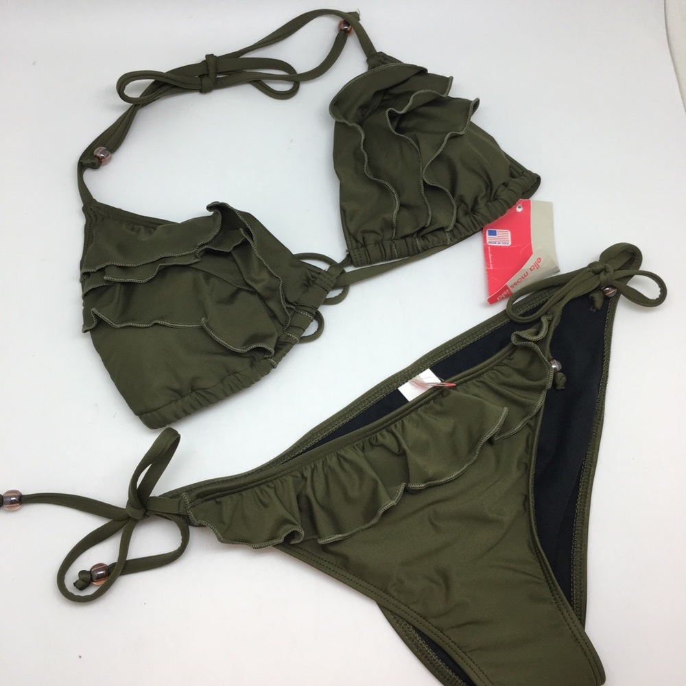 Ella moss Isla Ruffle Bikini, Olive Green, Medium